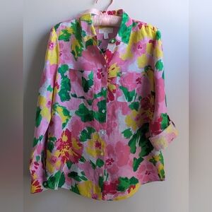 NWOT...Charter Club "Luxury" Linen Bright Floral Blouse Size Small/Medium?